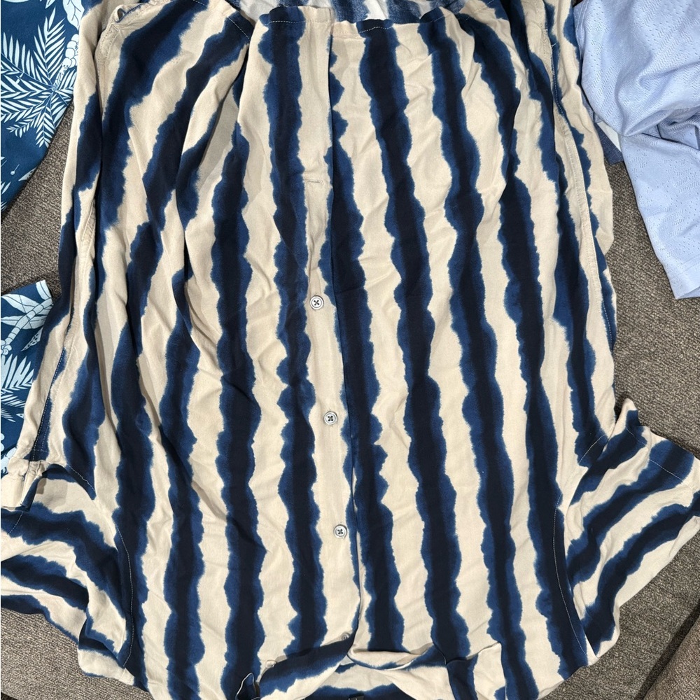 Express Navy and Beige Striped Shirt